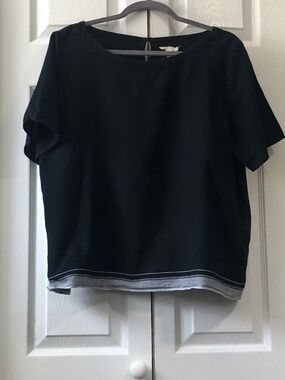 Eileen Fisher Black %100 Cotton Boxy Top Womens Large Short Sleeve Minimalist